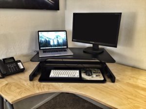 DeskRiser Dual Monitor Sit Stand Desk In Action